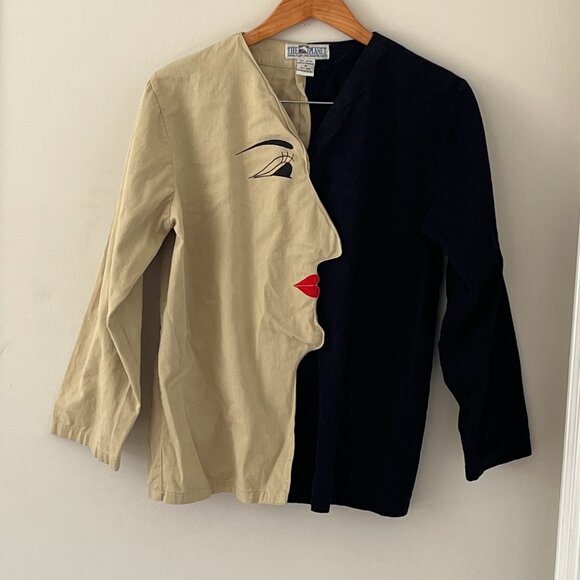 The Planet Single Stitch 1980s Lady Face Smock Top Medium Abstract Artsy - Picture 4 of 7
